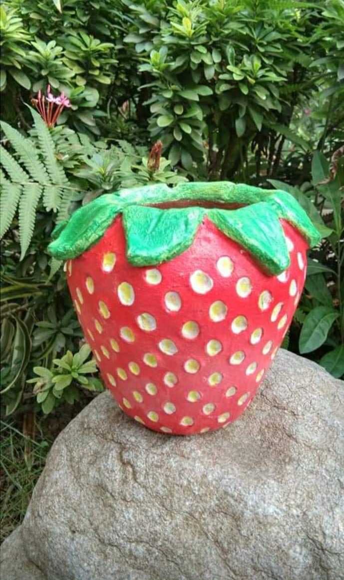 Sweet Hand-Painted Strawberry Planter